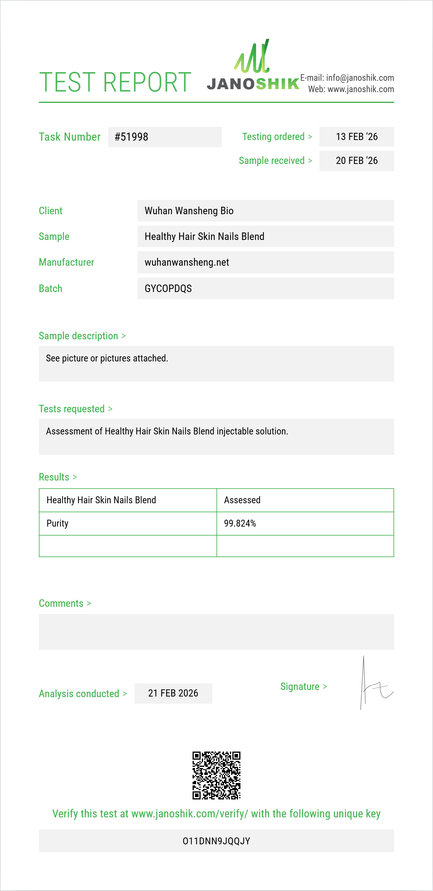 Healthy Hair Skin Nails Blend (Niacinamide+Thiamine+Pantothenic Acid+Choline+Inositol+Niacin+Biotin+Folic Acid+Riboflavin) Purity (HPLC) report by Janoshik Analytical