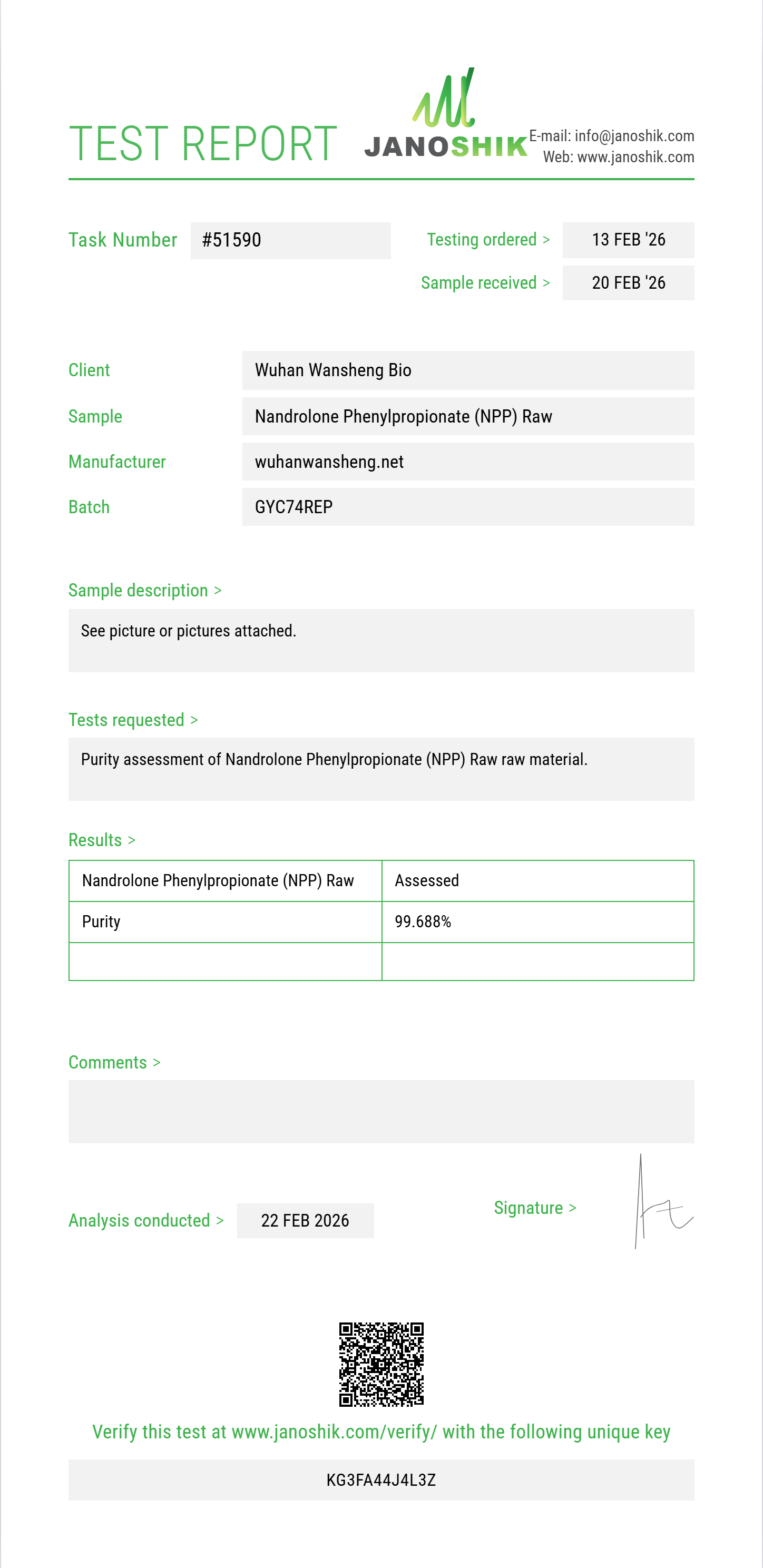 Nandrolone Phenylpropionate (NPP) Raw Purity (HPLC) report by Janoshik Analytical