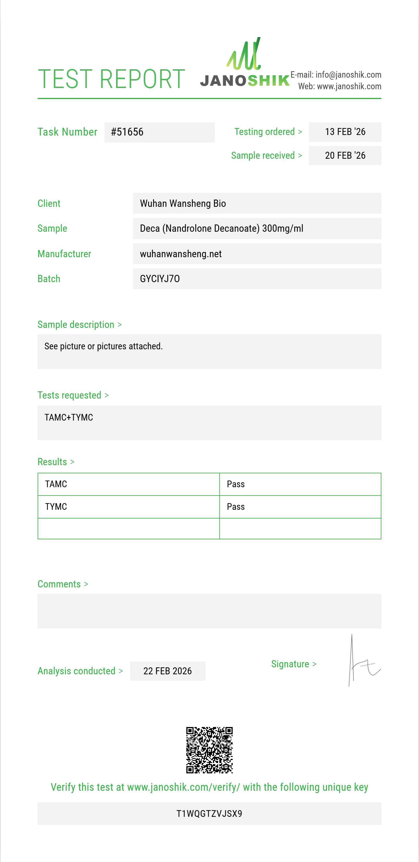 Deca (Nandrolone Decanoate) Sterility report by Janoshik Analytical