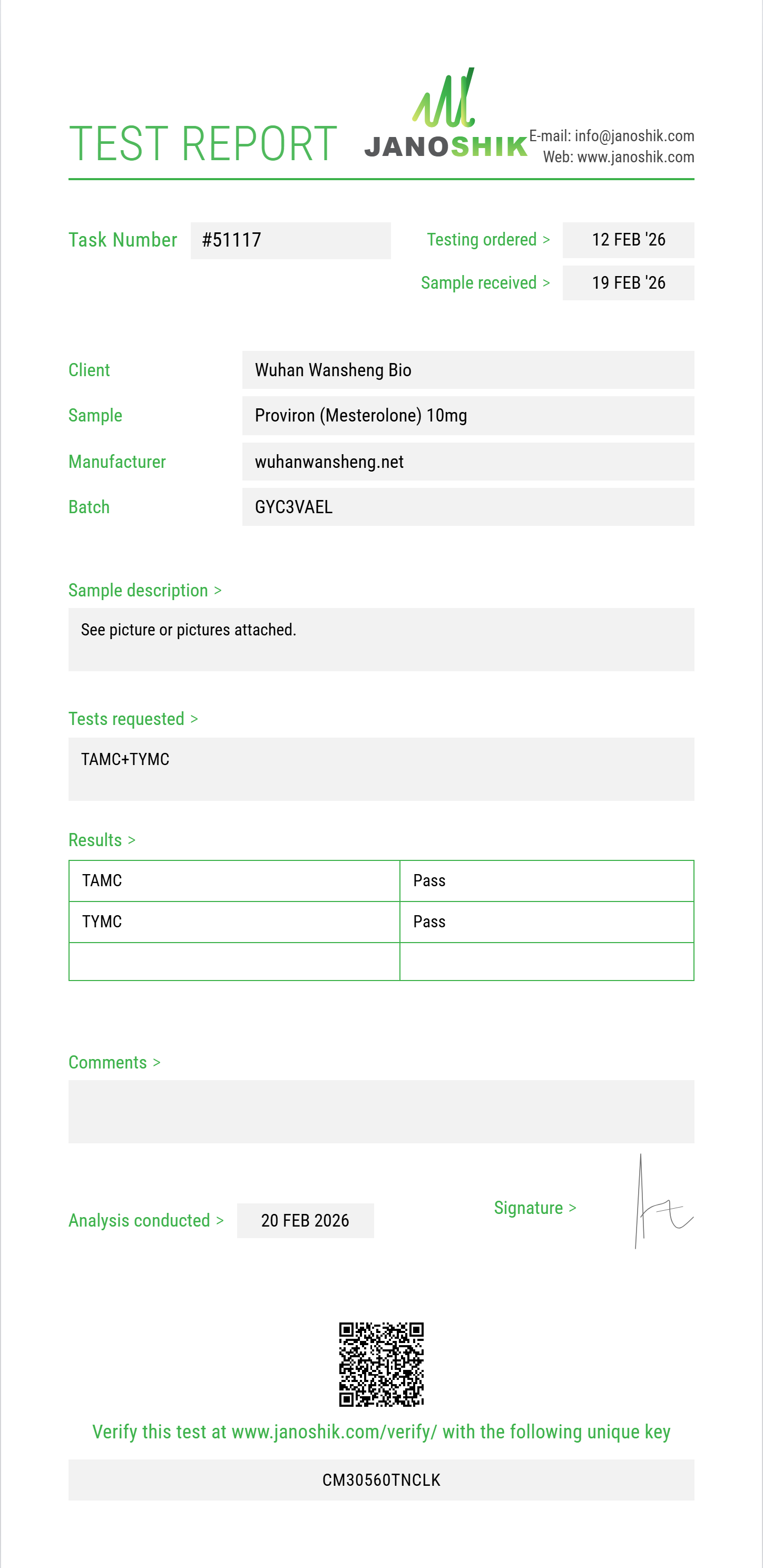 Proviron (Mesterolone) Sterility report by Janoshik Analytical