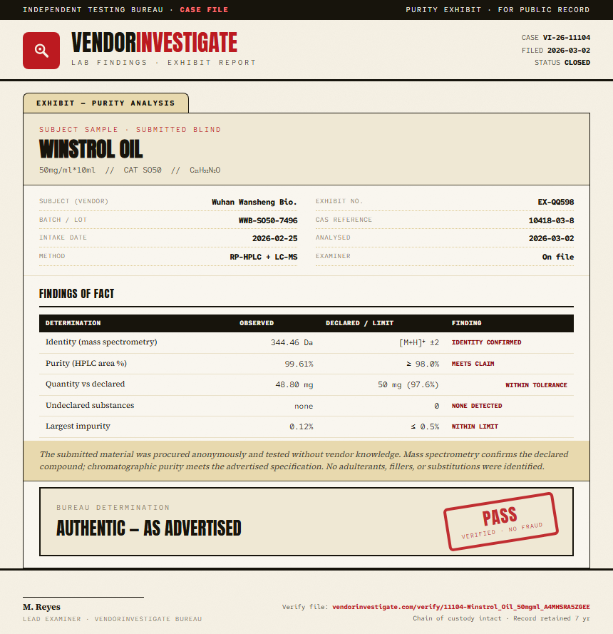 Winstrol Oil Purity (HPLC) report by VendorInvestigate